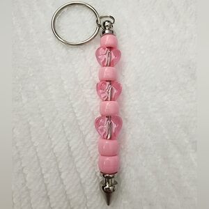 Pink Beaded Key & Card Holder Accessory